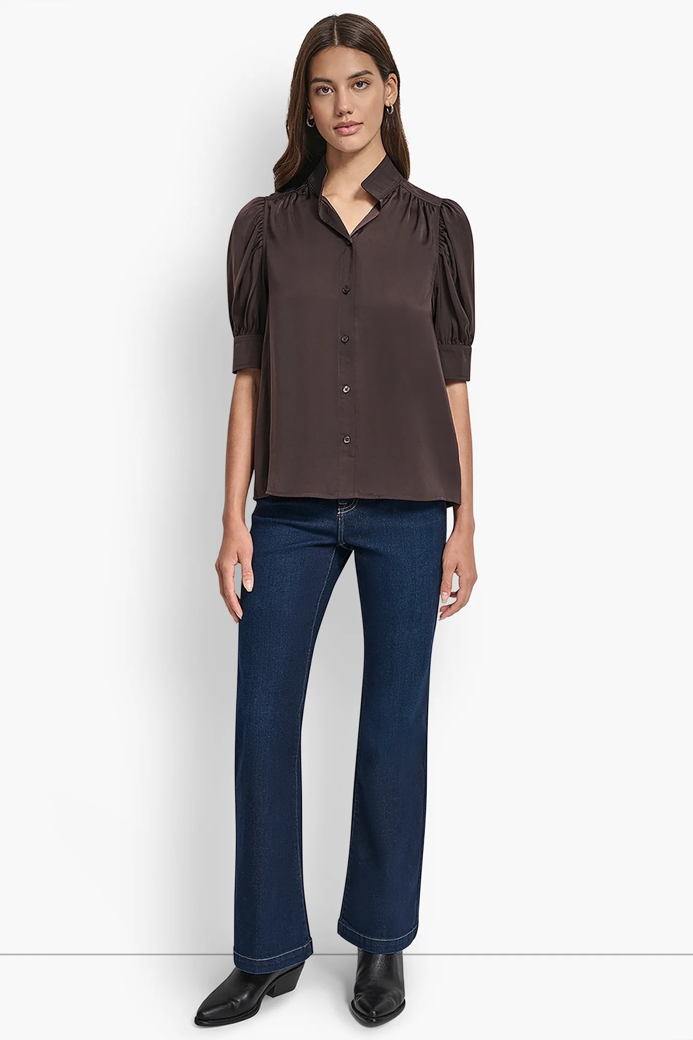 PUFF SLEEVE COLLARLESS SHIRT - Image 5