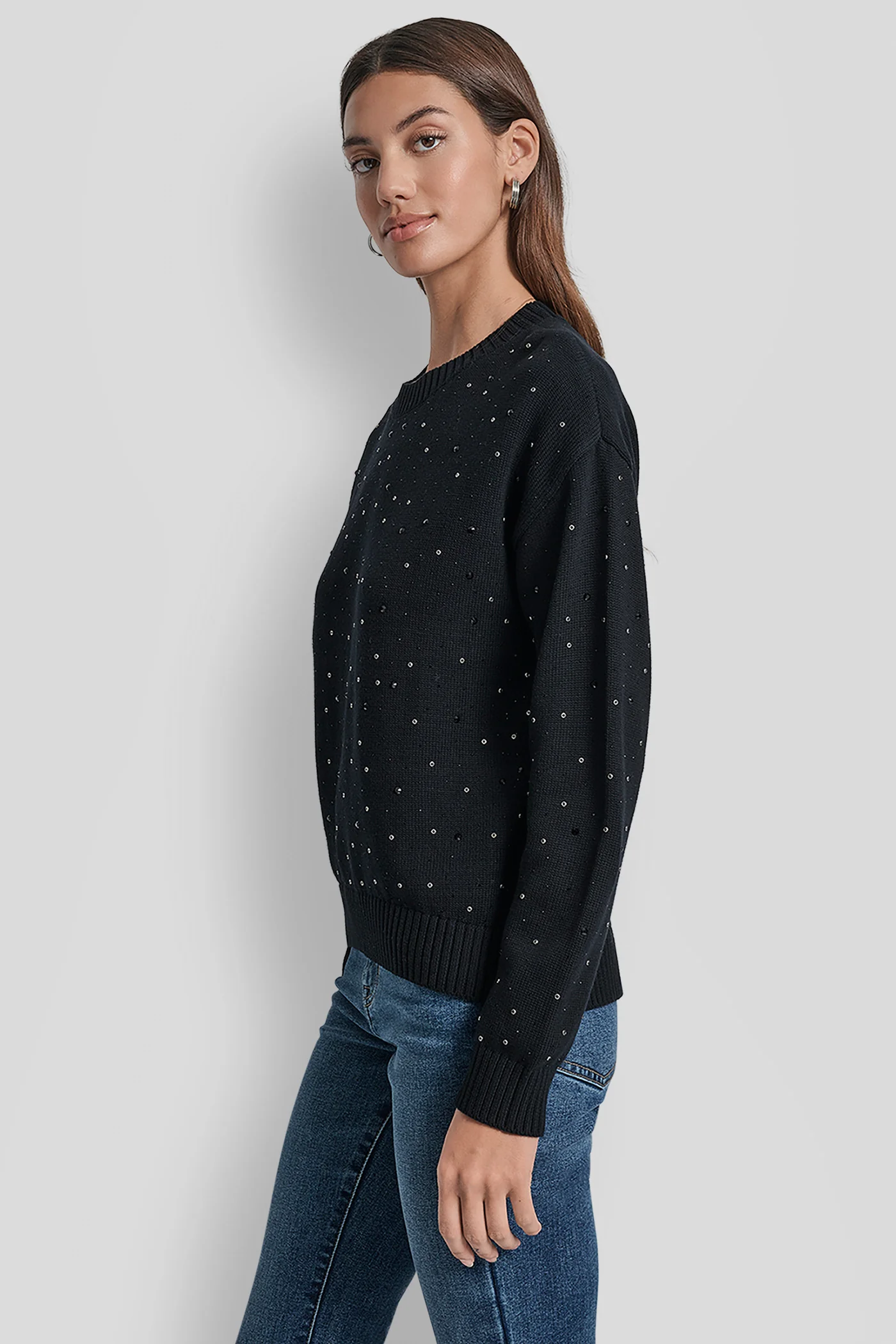 LONG SLEEVE RHINESTONE CREW NECK SWEATER - Image 3