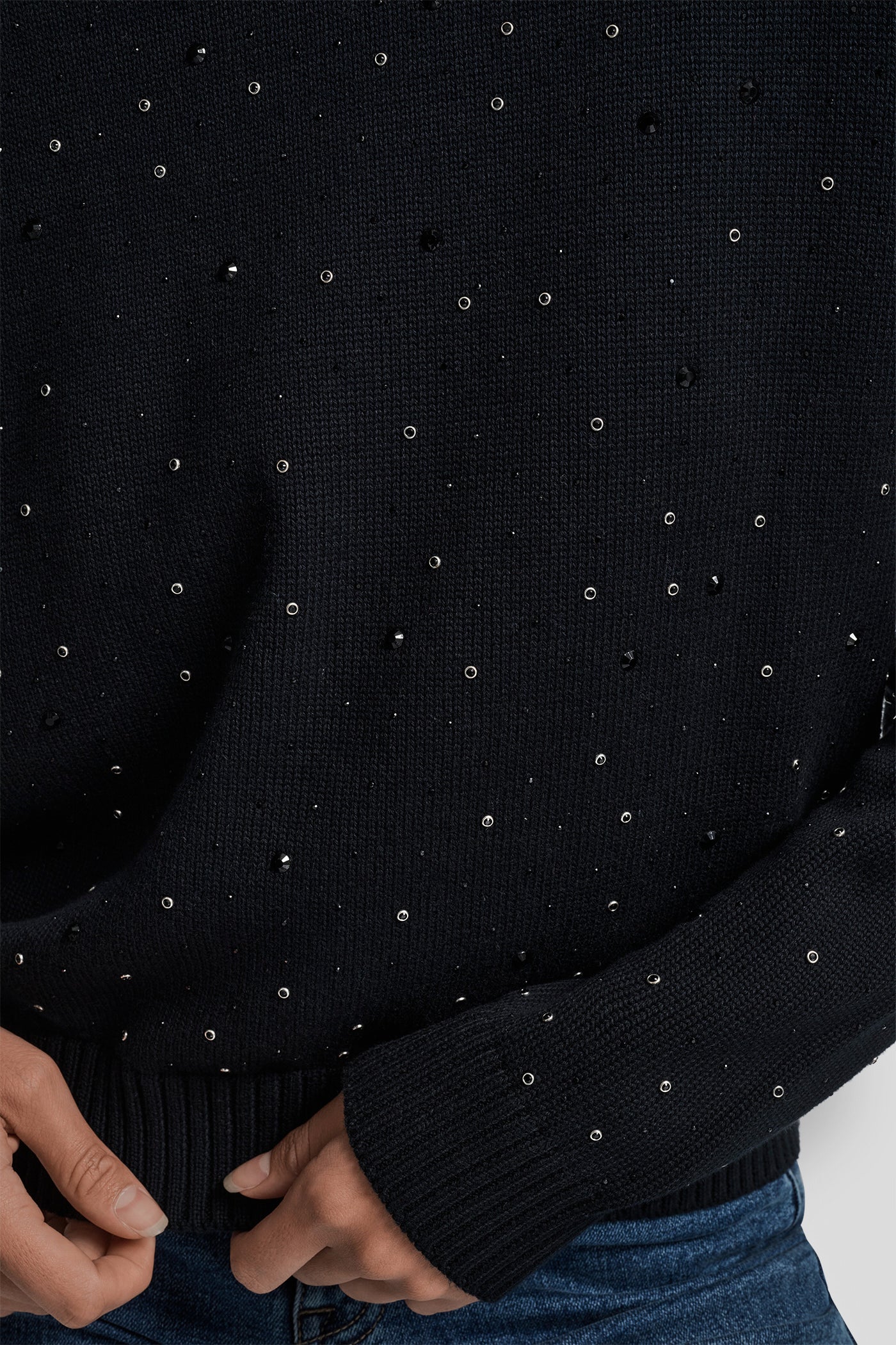 LONG SLEEVE RHINESTONE CREW NECK SWEATER - Image 5