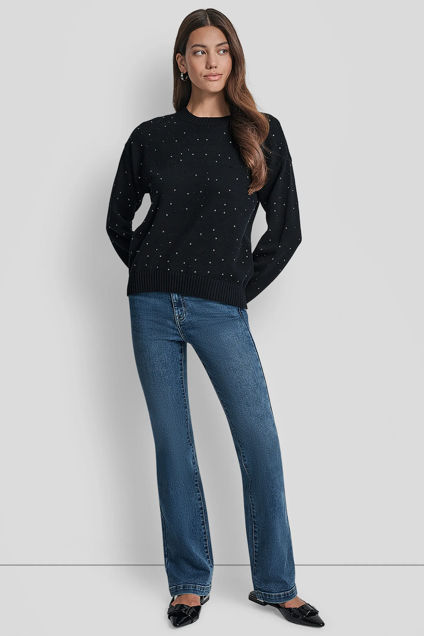 LONG SLEEVE RHINESTONE CREW NECK SWEATER - Image 7
