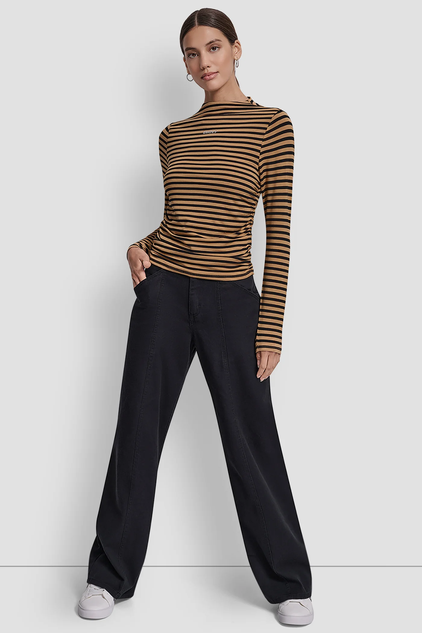 SIDE RUCHED HIGH NECK LONG SLEEVE TOP WITH RHINESTONE - Image 5