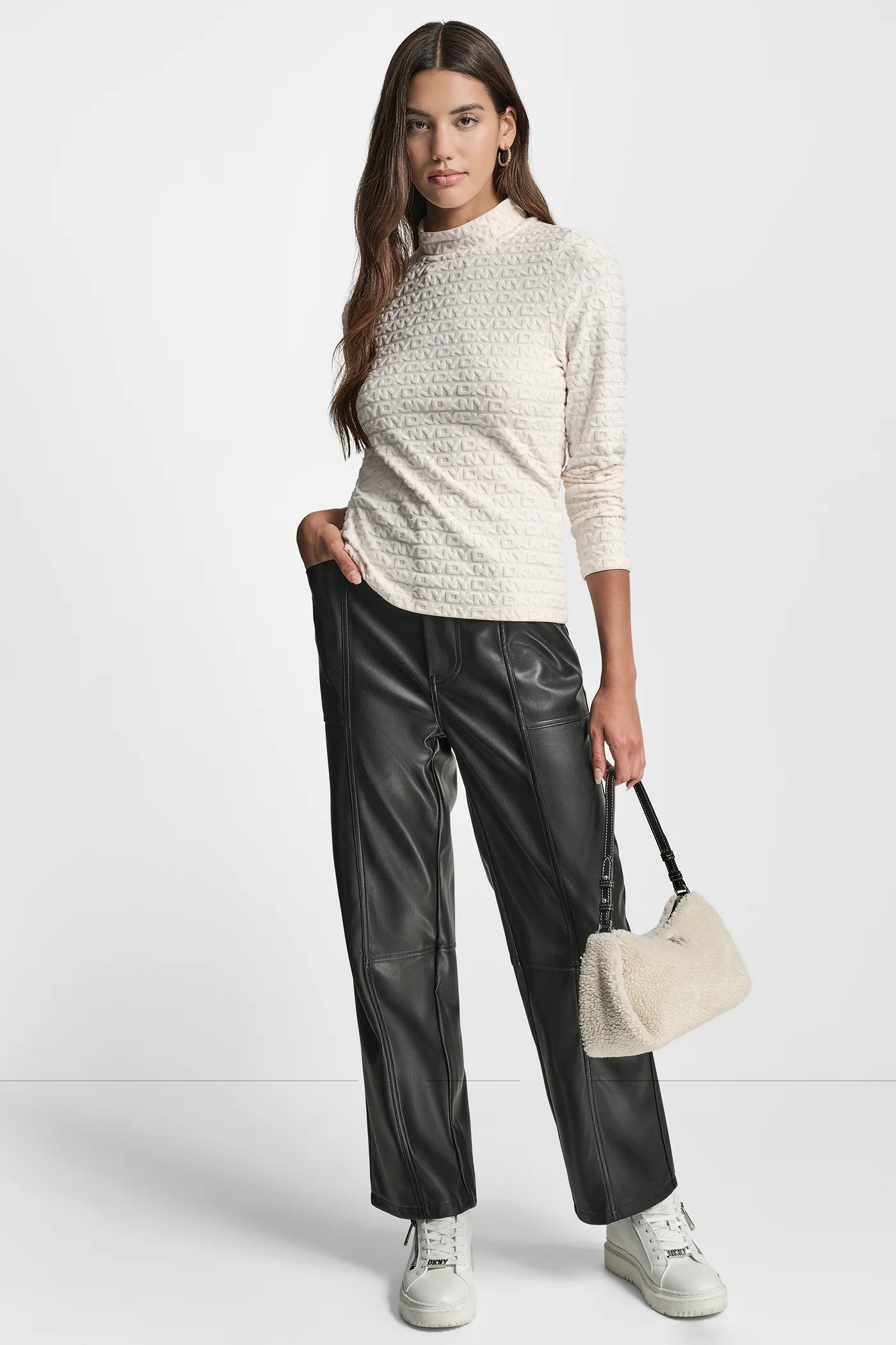 LOGO JACQUARD  LONG SLEEVE MOCK NECK TEE - Image 6