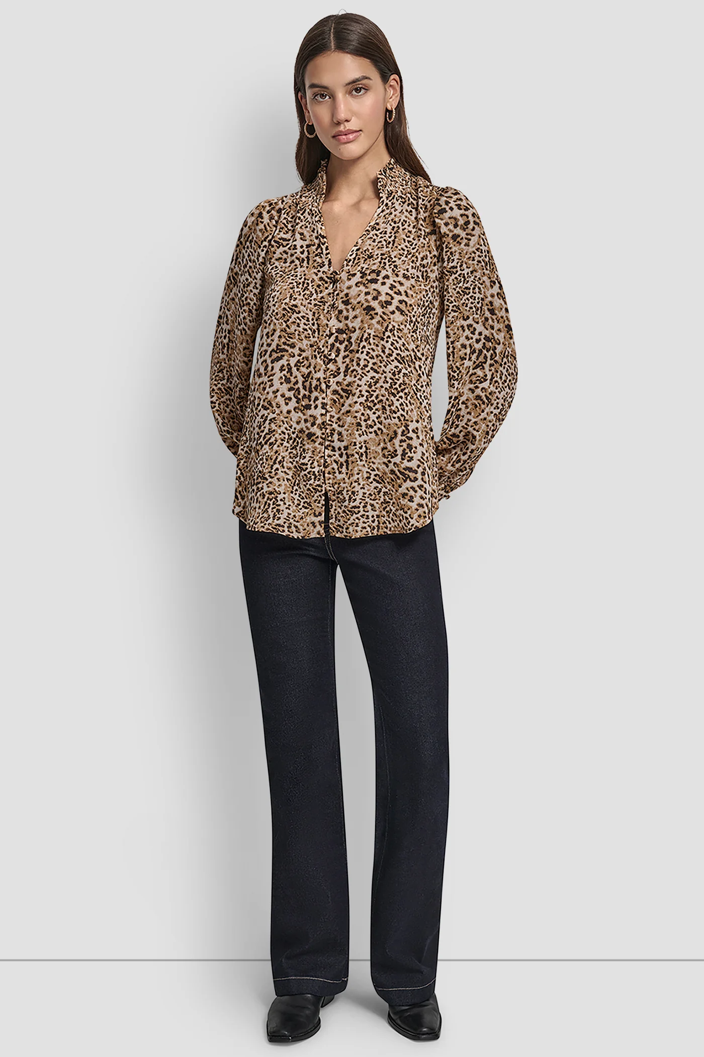 PUFF SLEEVE SMOCKED COLLARLESS SHIRT - Image 6