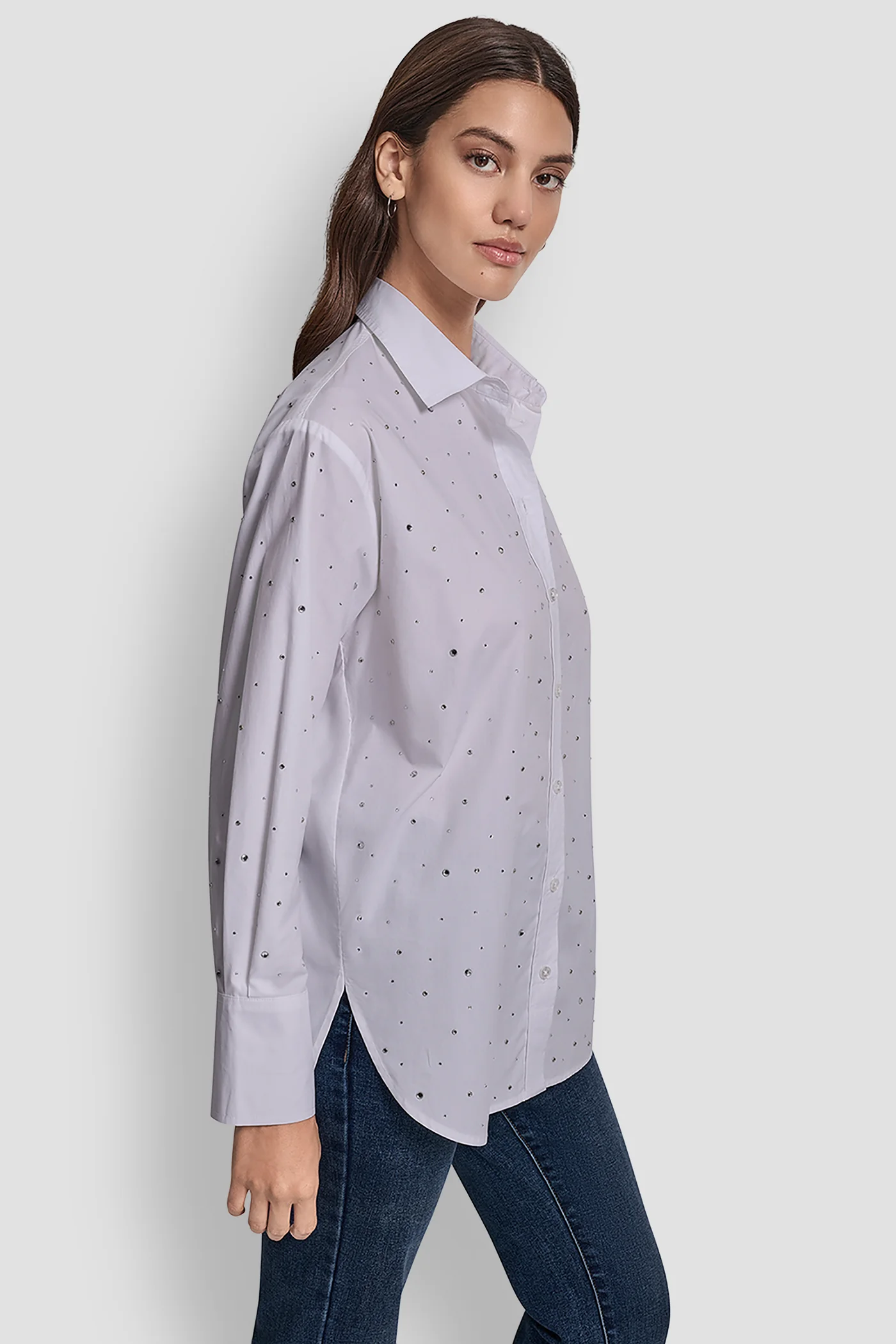 LONG SLEEVE POPLIN BUTTON FRONT SHIRT WITH RHINESTONE - Image 3
