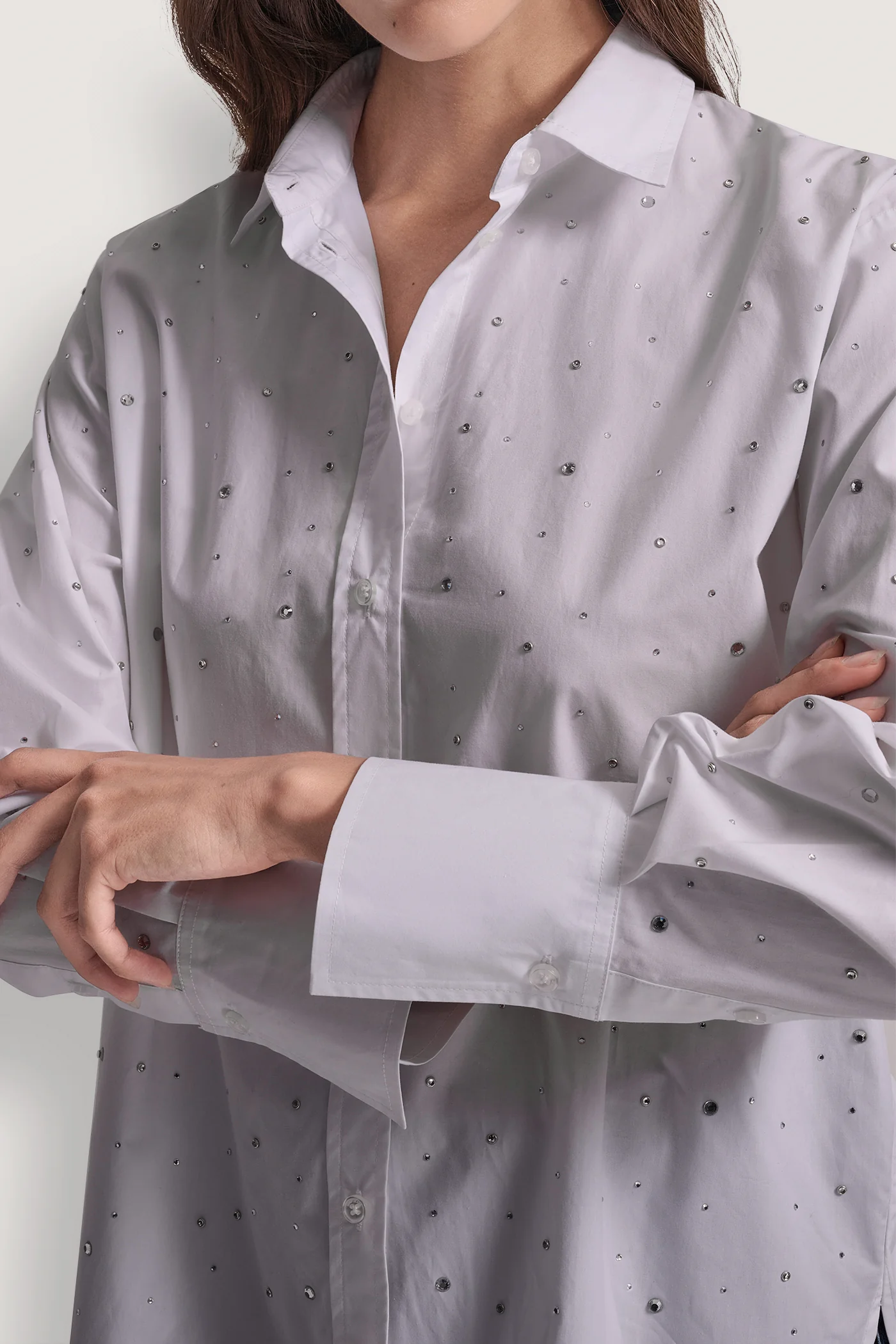 LONG SLEEVE POPLIN BUTTON FRONT SHIRT WITH RHINESTONE - Image 4