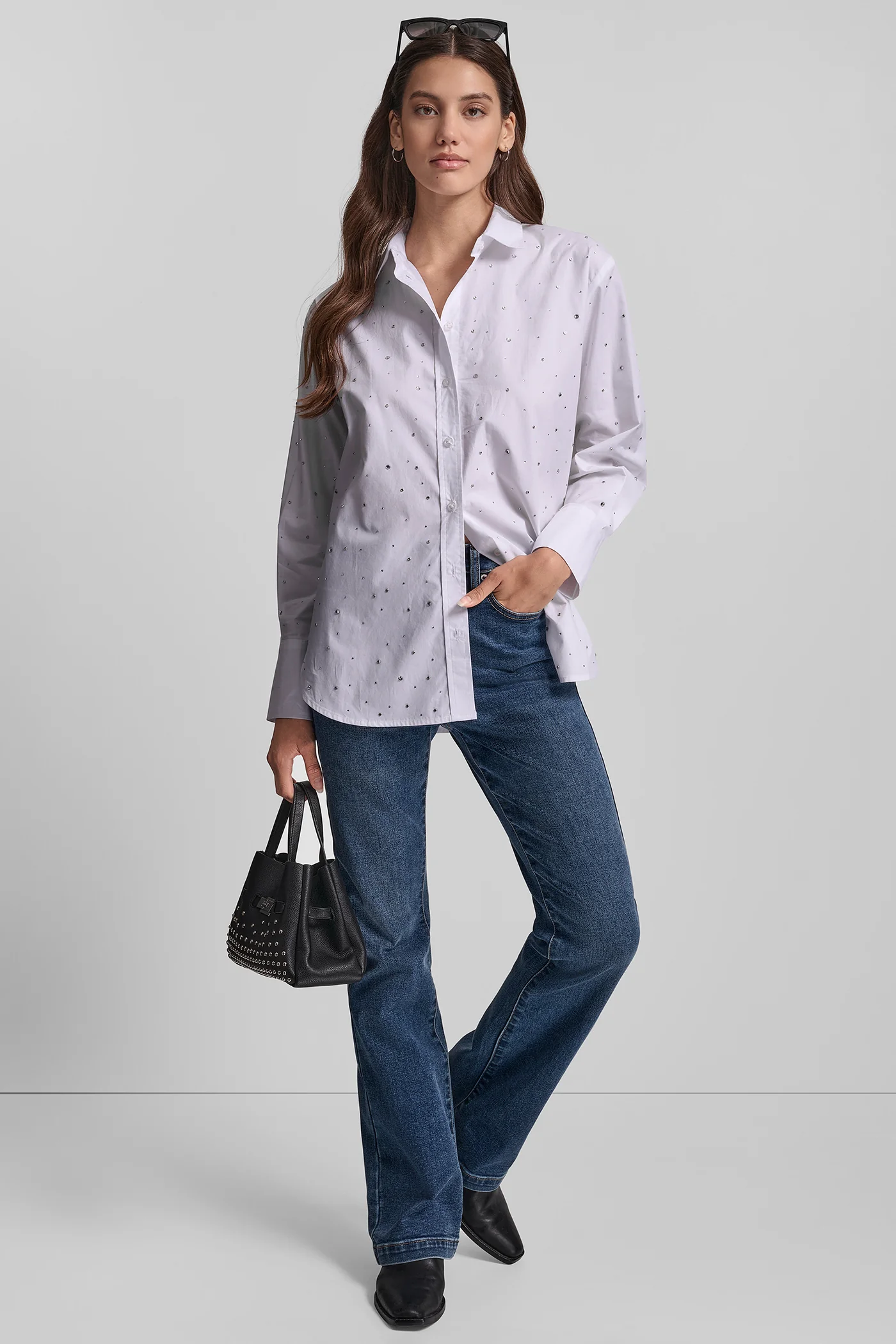 LONG SLEEVE POPLIN BUTTON FRONT SHIRT WITH RHINESTONE - Image 5