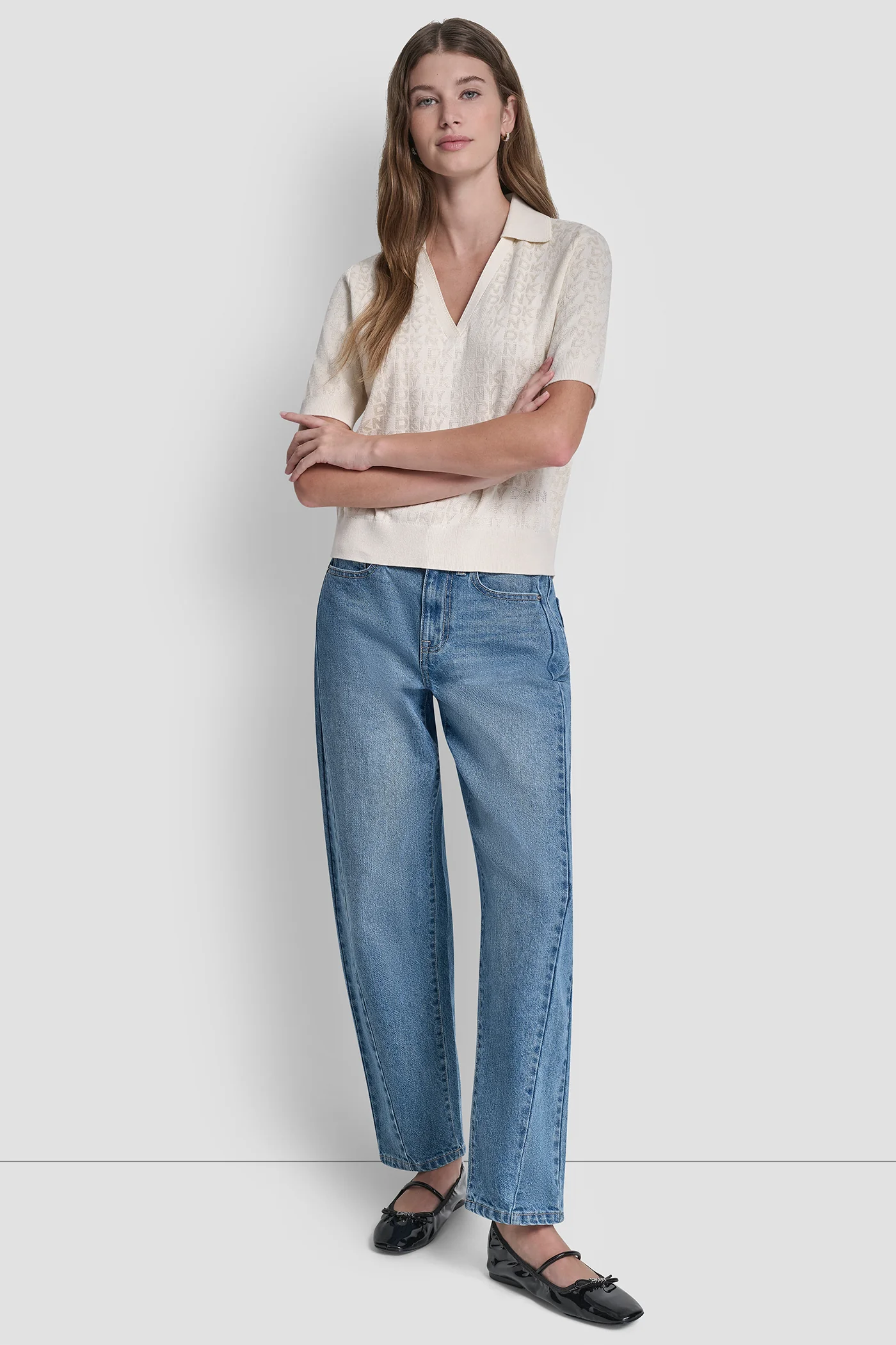 POLO COLLAR SWEATER WITH RHINESTONE LOGO - Image 5