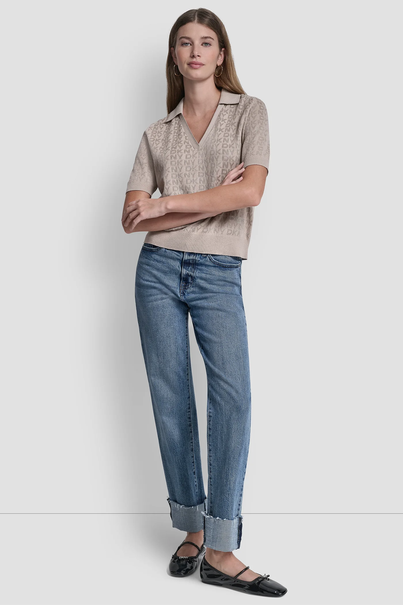 POLO COLLAR SWEATER WITH RHINESTONE LOGO - Image 5