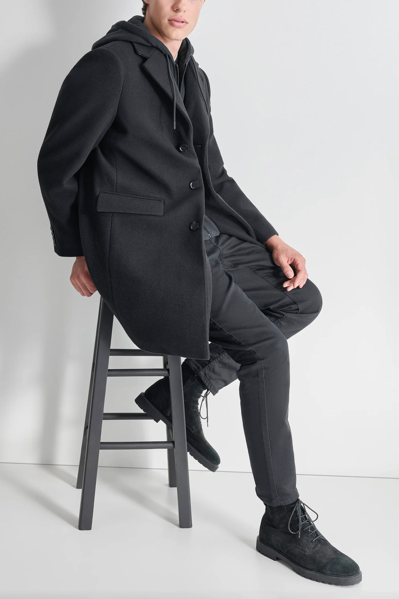 FAUX WOOL COAT WITH HOODED BIB - Image 7