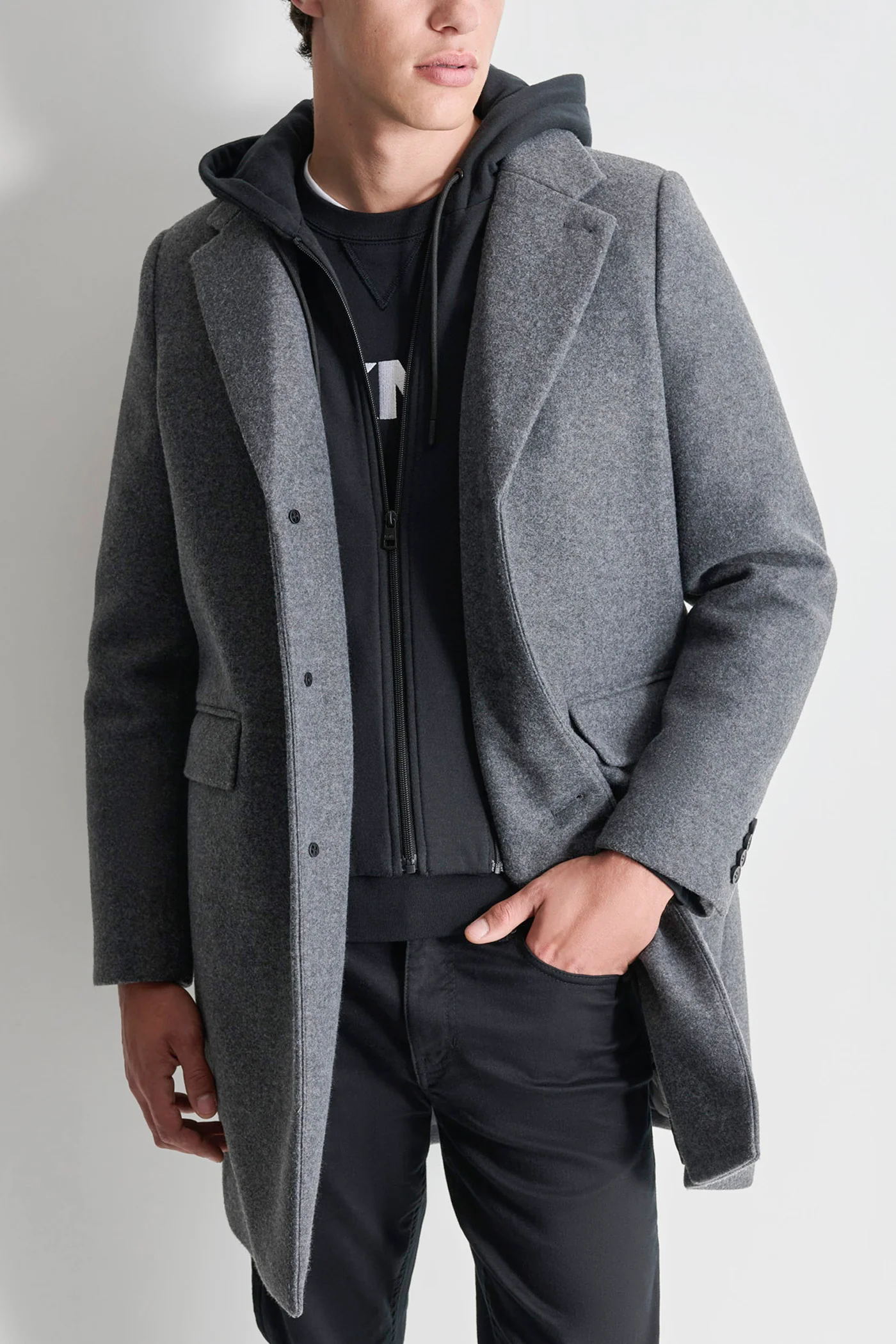 FAUX WOOL COAT WITH HOODED BIB - Image 3