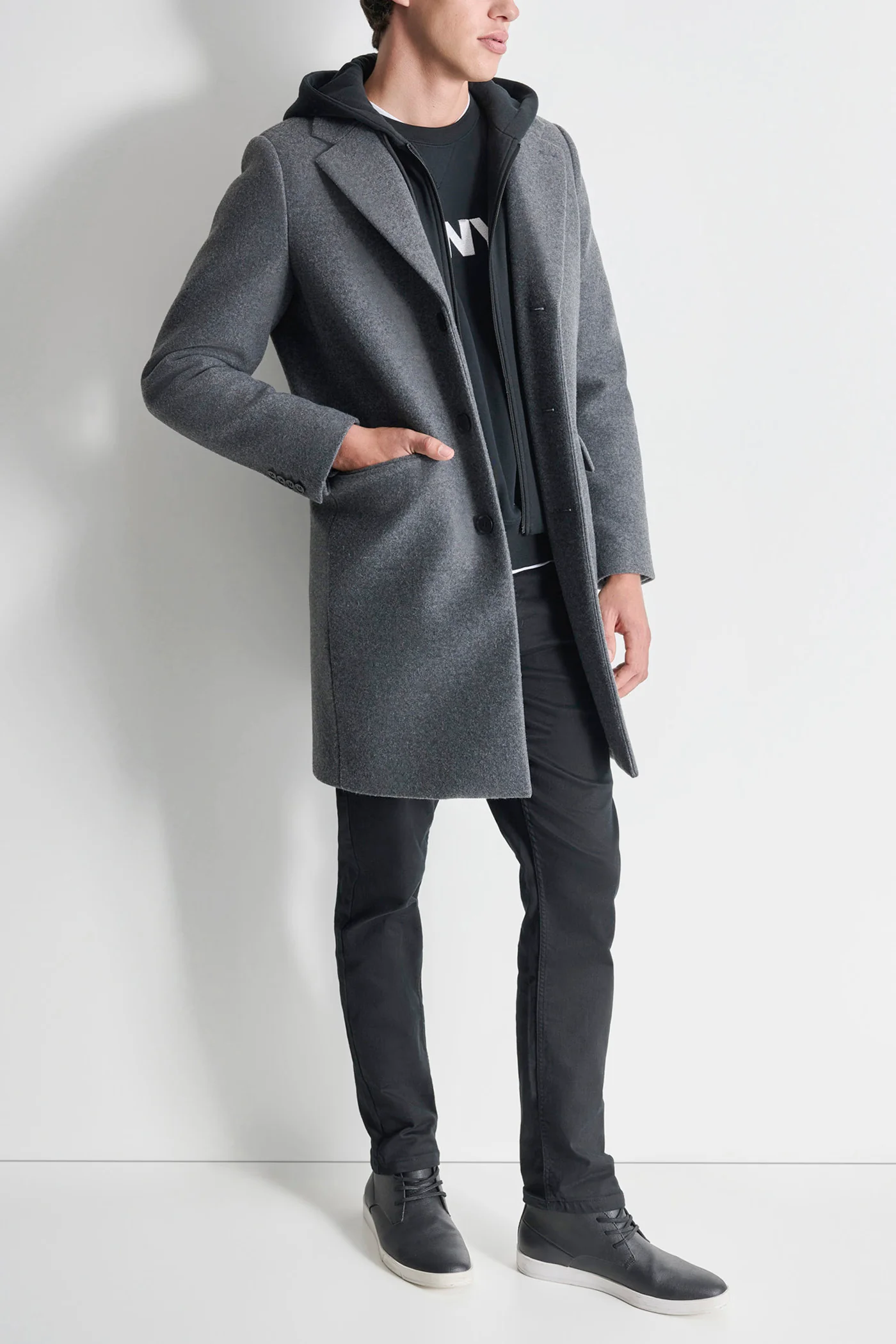 FAUX WOOL COAT WITH HOODED BIB - Image 8