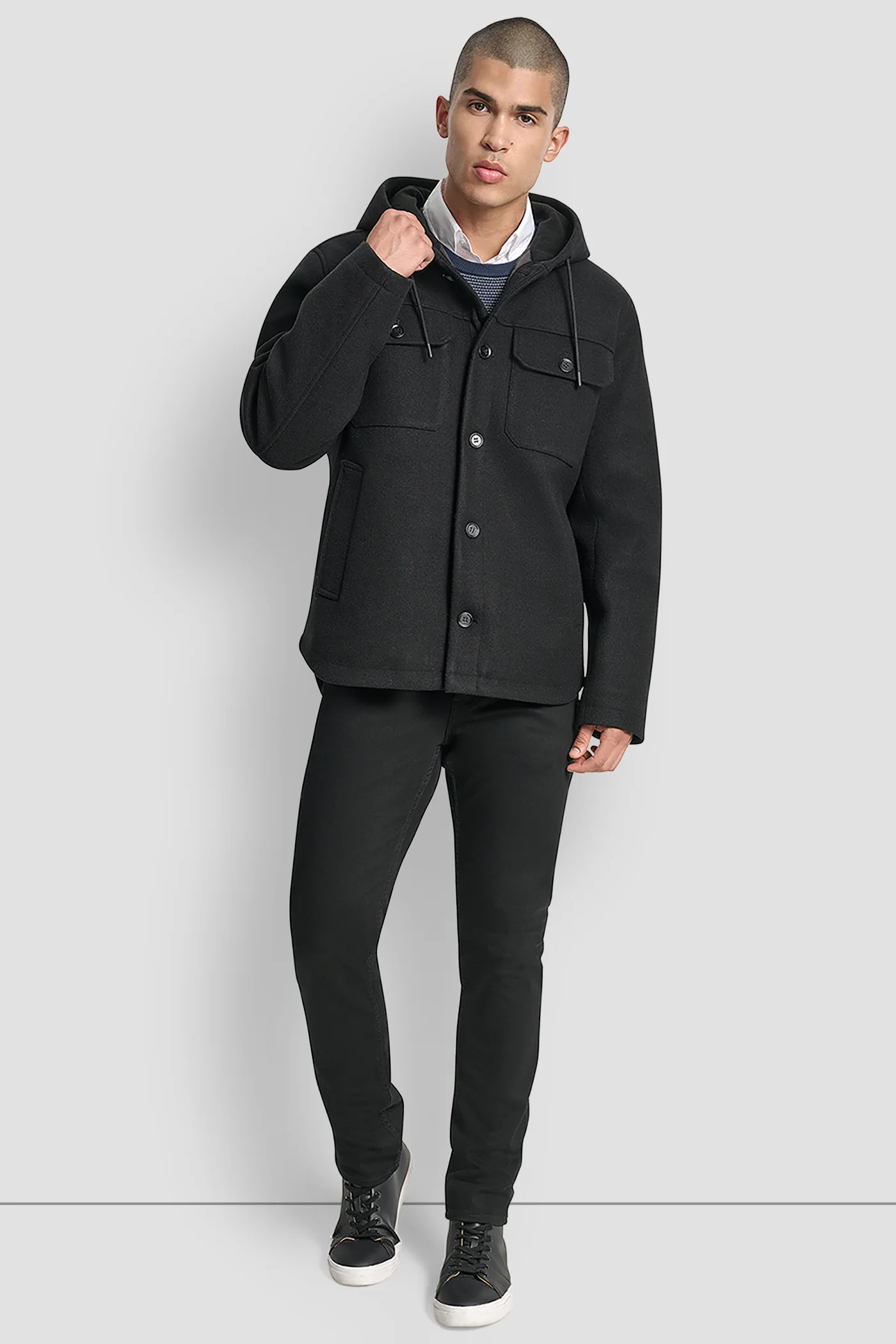 FAUX WOOL HOODED SHIRT JACKET - Image 4